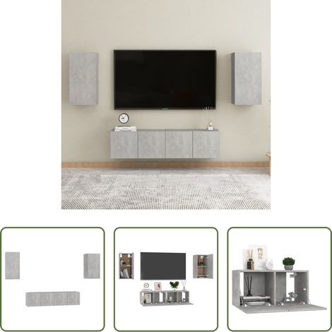 Meuble TV gris béton - Ensemble de meubles TV 4 pcs Gris béton Bois d'ingénierie (1/5)