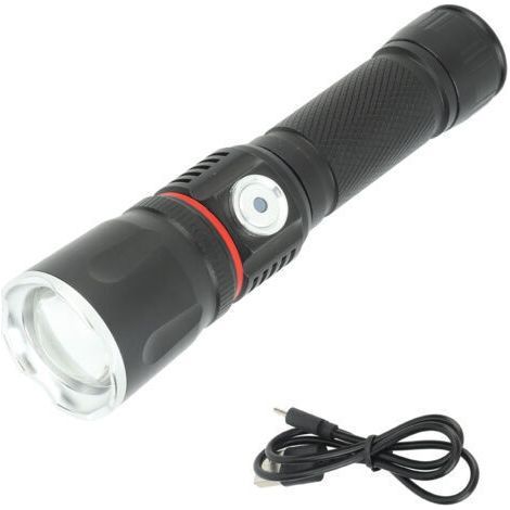 Aluminum Alloy Strong Light Flashlight USB Rechargeable COB LED Telescopic Zoom Flashlight with Rear Magnet Outdoor Black (1/4)