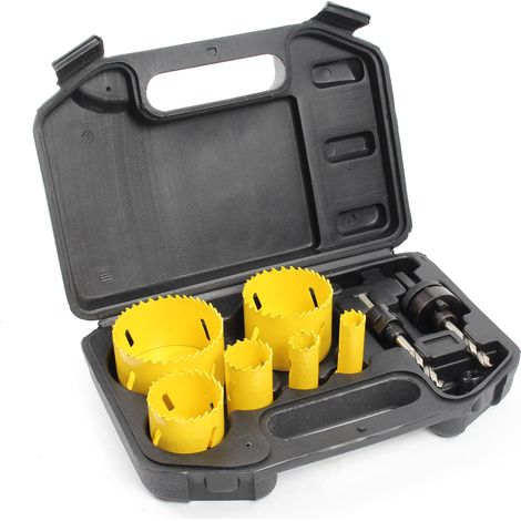 XPOtool 9-teiliges HSS Bi-Metall Lochsägen Set 16-68 mm, Lochbohrer für Holz, Weichmetall und Kunststoffe, Bohrkronen, Aufnahmedorne und Adapter