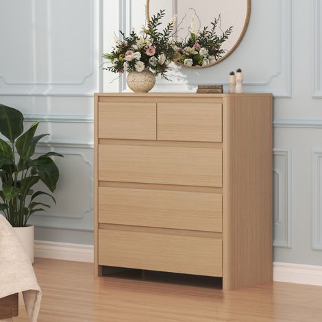 Cassettiera Takranmaa Comò con 5 Cassetti 79 x 30 x 90 cm - Effetto Rovere [en.casa] (1/5)