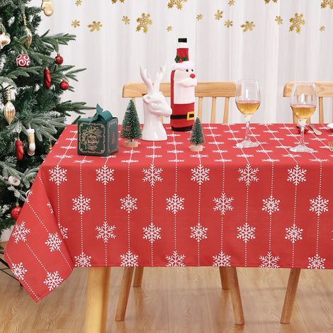 Nappe de table de Noël imperméable et facile à essuyer - Tovaglia rectangulaire rouille motif flocons d’hiver - Lavable, pour repas de fêtes - 54" x 79" (Germany) (1/5)