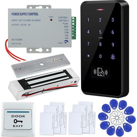 Kit de Contrôle d'Accès de Porte Étanche IP68 Clavier 125KHz+Alimentation+Serrure Électriqu +Bouton de Sortie + 10 Cartes Porte-clés(Magnetic Lock) (1/5)
