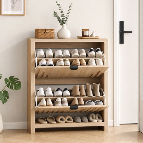 Zapatero de 2 puertas abatibles 80 x 24 x 95 cm MDF roble natural REDOM (1/5)