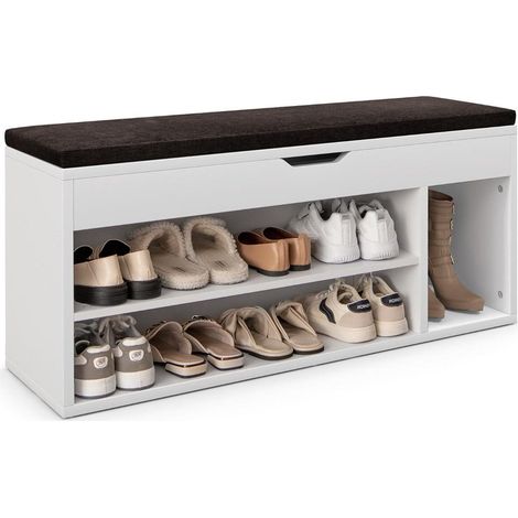 Banc à chaussures, meuble à chaussures avec assise rembourrée, bois, 104 x 48 x 30 cm, blanc naturel (1/5)