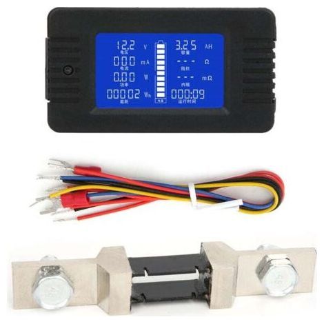 Moniteur de batterie, moniteur de batterie multifonction CC à écran LCD, 0-200V, wattmètre équilibre Power Batterie Tension Checker Analyseur, avec shunt 200A(with 200A shunt) (1/4)