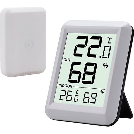 Wetterstation mit Hygrometer und Funksensor für den Innen- und Außenbereich – Innenthermometer – Digitales Innen-/Außenthermometer – Hygrometer – Weiß (1/3)