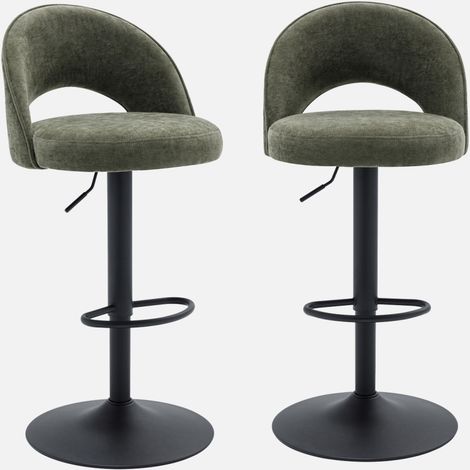 Taburete de bar ajustable de metal y tela con base negra, set de 2 (1/5)