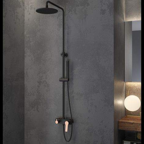 Colonna doccia con finitura nera e dettagli in oro rosa  KAM-KANDA NERO-RG kamalu
