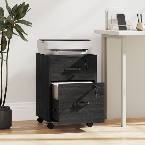 Caisson Bureau Mobile 2 Tiroirs, Roulettes, Documents Suspendus Format Lettre, Noir (1/5)
