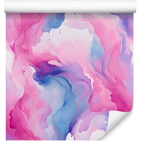 Papier peint rose et violet, encre rose poudré, fond violet, 50 x 1000 cm (1/5)