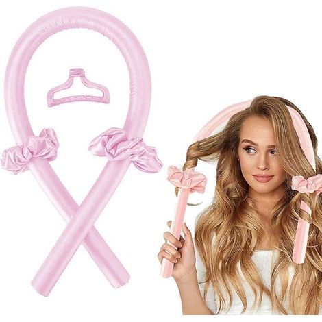 Set de 4 bigoudis sans chaleur – Rose – Boucles sans fer – Ruban satin – Cheveux sans chaleur – Doux (1/5)