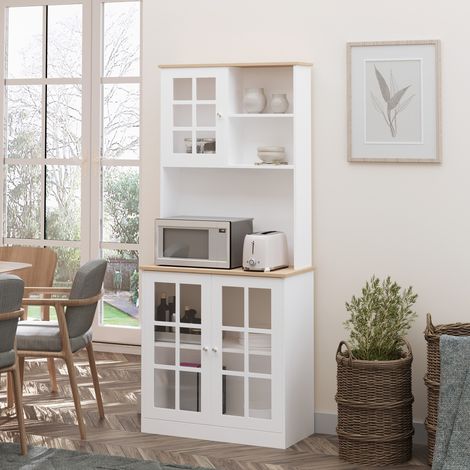 Alacena de Cocina con Estantes y Puertas de Vidrio para Pequeños Electrodomésticos y Menaje 80x37x183 cm Blanco (1/5)