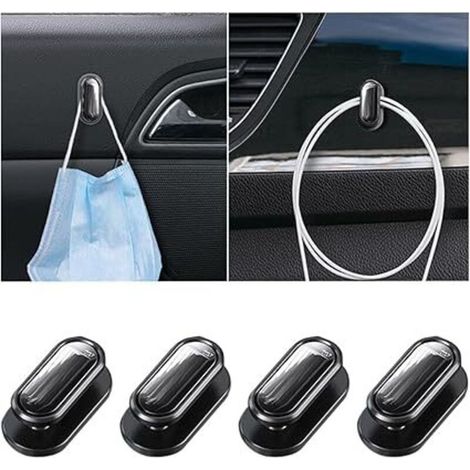 4 mini ganchos para coche, ganchos adhesivos para salpicadero, ganchos multifuncionales para colgar mascarillas, llaves, auriculares y cables de carga (negro)