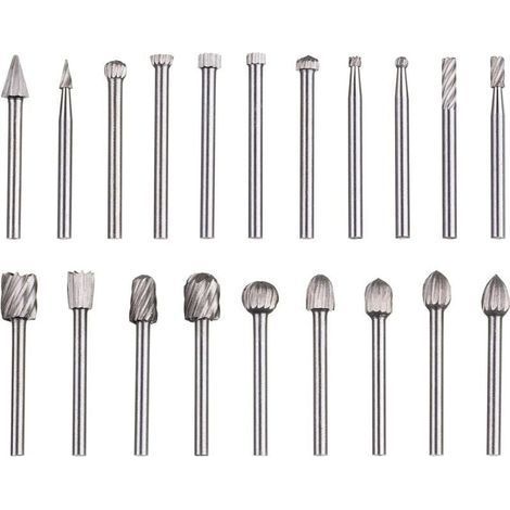 pair Ce coffret de 20 limes rotatives en acier rapide au tungstène possède une tige de 3 mm de diamètre et est compatible avec les outils rotatifs Dremel. Il convient au travail du bois, à la sculptur (1/4)