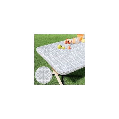 Nappe rectangulaire en vinyle 100% imperméable – Bord élastique – Antidérapante – Pour tables pliantes 76,2 x 182,9 cm – Camping, extérieur – Gris argenté (1/5)