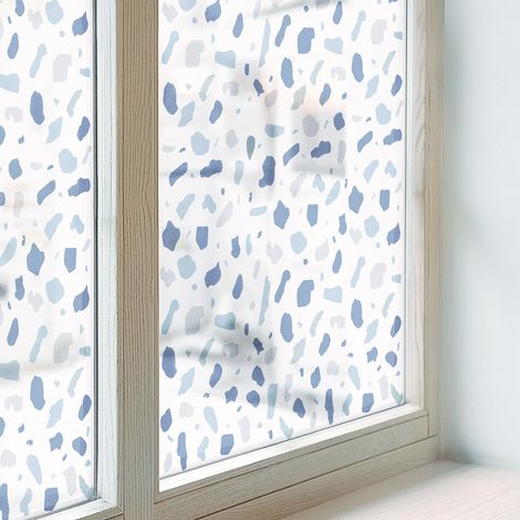 Sichtschutzfolie 50x100 cm Selbstklebend Milchglas Dekorfolie Dekorativ Sichtschutz Fenster Folie für Schlafzimmer PVC Blickdicht Blaue Muster