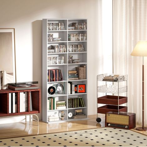 Scaffale per CD e DVD 78,5x24x175 cm in pannelli di legno bianco FloraGrace (1/5)