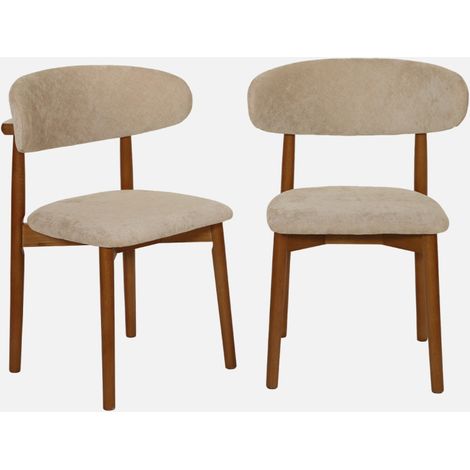 Silla de madera de hevea nogal y tela chenilla, set de 2 (1/5)