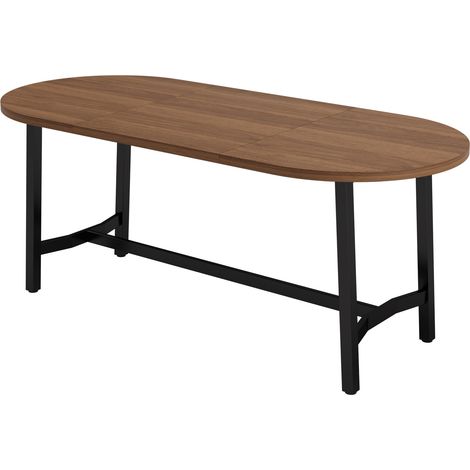Table à manger 180x80x75 cm en MDF et métal pour 6–8 personnes, coins arrondis, pieds en fer couleur noyer (1/5)