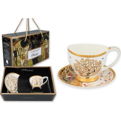 Carmani, taza de espresso t. Mini Vanessa 90ml - klimt/Árbol de la Vida, fondo blanco (1/5)