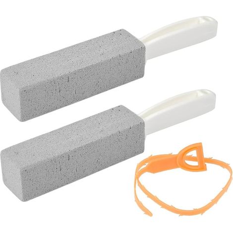 Lot de 2 brosses de toilette en pierre ponce pour le nettoyage des toilettes difficiles d'accès + 1 outil de nettoyage de canalisation pour piscine, lavabo et cuvette de toilettes carrelée.-AquaForge (1/5)