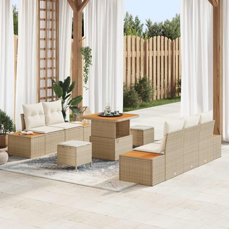 Ensemble Canapé de Jardin Modulable Rattan Synthétique et Acier Beige et Crème 8 Pièces - PANGIVO (1/5)