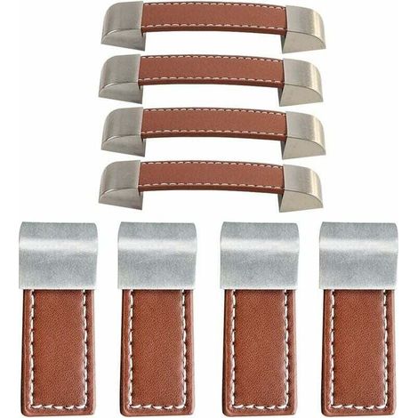 Jeu de 8 (58mm, 128mm) poignées de meubles en cuir, poignées de portes en cuir poignées de meubles en cuir poignées d'armoires en cuir (1/4)