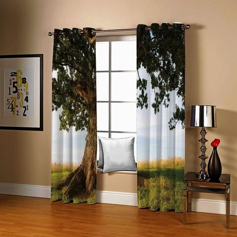 Lot de 2 Rideaux 2 Pièces x 117 L x 229cm H Arbre Vert Rideau Isolant Thermique Rideau Occultant pour Chambre Salon Rideau Fenetre - Taille: 2xL117xH229cm (1/5)