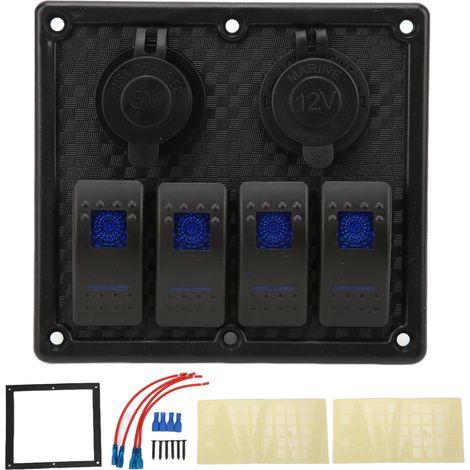 Panneau d'interrupteurs basculants 4 voies étanche avec LED et double port USB - 12‑24V DC 4.8A pour camping-cars et bateaux (1/5)