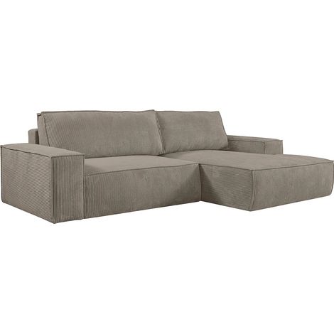 Canapé d'angle droit convertible en velours côtelé taupe AMELIA (1/5)