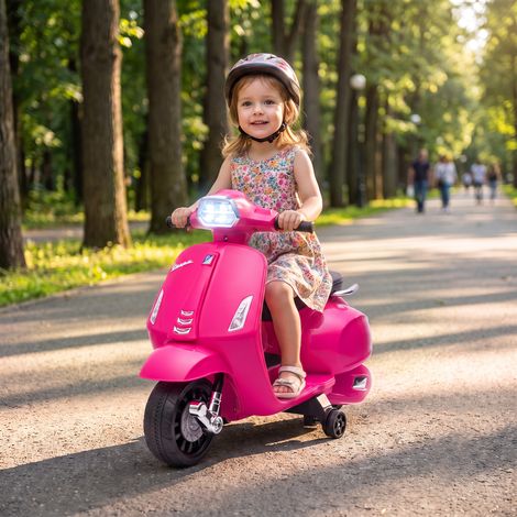 Moto électrique enfants 6 V, voiture électrique enfants avec Roues d'Apprentissage, pour 2-4 Ans, 71 x 37 x 52 cm, Rose (1/5)