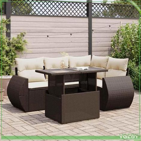 Salon de jardin - FAF7291712443886 - Résine tressée marron - Rangement sous assise étanche - Table plateau réglable (1/5)