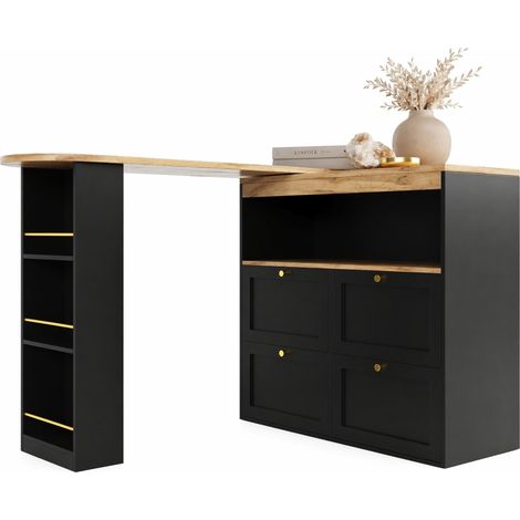 ELVMI Scrivania Lineare con 4 Cassetti e Ripiani Aperti Girevoli a 360° per Studio e Soggiorno in MDF Nero 105 x 39 x 102 cm (1/5)