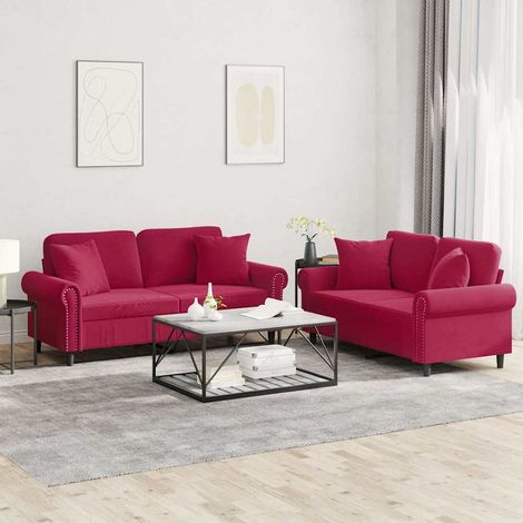 Juego de sofás con cojines 2 piezas terciopelo rojo tinto