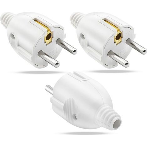 3 Sets Kit Prise Electrique Male, Fiche Electrique Male, Prise male 250V 16A, Fiche Male Broche d'alimentation Étanche, Blanc (1/5)