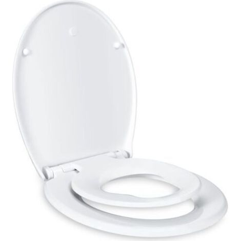 Abattant WC Familial, Lunette de Toilette avec Siège Enfant Magnétique, Frein de Chute et Charnière Réglable, Abattant WC en Polyéthylène pour Adultes et Enfants (1/5)