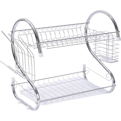 Panier Égouttoir d'Évier 2 Niveaux - En Acier Inoxydable - Stockage Multifonctionnel - Charge Max 4 kg - 25 x 35 x 39 cm (1/5)