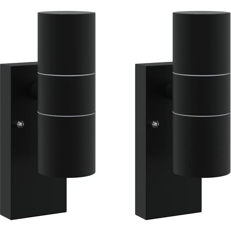 Lot de 2 appliques murales extérieures cylindriques design contemporain jardin 7 x 10 x 22 cm en acier inoxydable noir