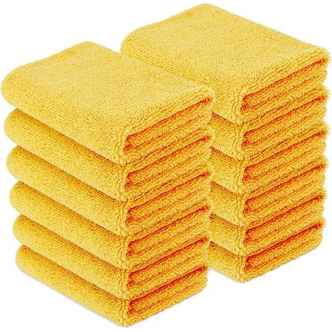 Set of 12 microfiber car towels, double-sided cleaning cloth for vehicle polishing, 40 x 40 cm, Yellow (1/5)