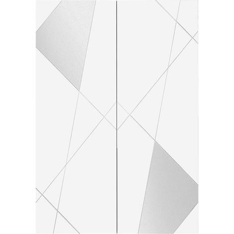 ORIANA - Meuble d'entrée 2 portes 4 étagères Blanc Laqué avec Sérigraphies et Miroirs (1/4)