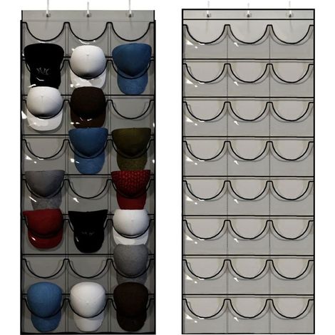 Porte-chapeaux mural 24 casquettes, rangement organisateur pour casquettes de baseball, support accroche-chapeaux placard (1/5)
