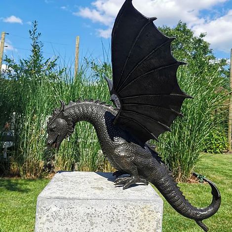 Drachenbrunnenstatue, Gartenornament, Kunstharzskulptur, Wasserdekoration, Außendekoration (1/5)