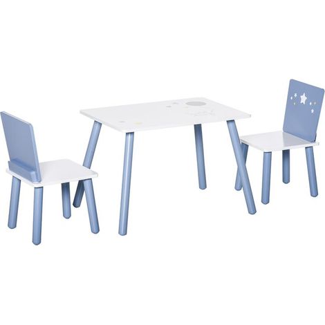TAVOLO CON SEDIE BAMBINI E BAMBINE 2-6 ANNI IN LEGNO AZZURRO E BIANCO (1/5)
