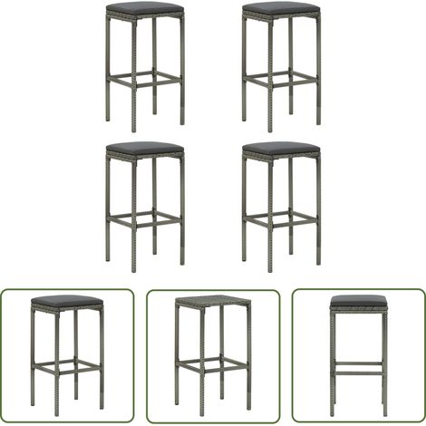 INLIFE Tabourets de bar avec coussins 4 pcs Gris Résine tressée (1/5)