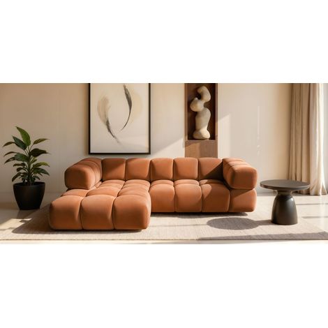 Ecksofa Designersofa BLANCHE in Stoff Bluvel Rostbraun Ottomane Links