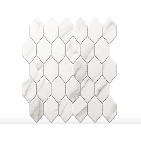 Ilcom mosaico in ceramica su rete per bagno e cucina  25cm x 25.6cm - Elegant white statuary (1/5)