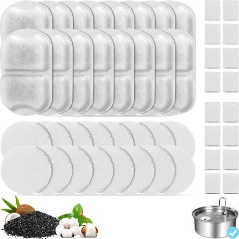 Lot de 16 filtres de fontaine de rechange pour distributeur d'eau de chien en acier inoxydable de 7 L/1,8 G, filtres de fontaine pour chat, filtre à eau triple filtration, filtres de rechange (1/5)