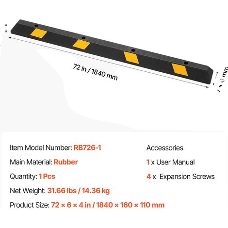 Bouchon de Parking, Haute Résistance, Bandes Réfléchissantes, 72x6x4in 2pcs (1/2)
