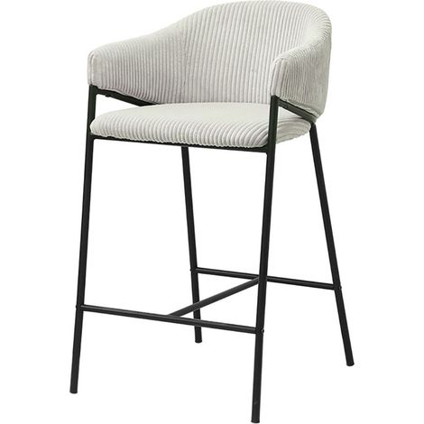 Sedia da banco IMANY – Velluto a coste grigio chiaro – Con braccioli – Gambe in metallo nero – Stile design/industriale