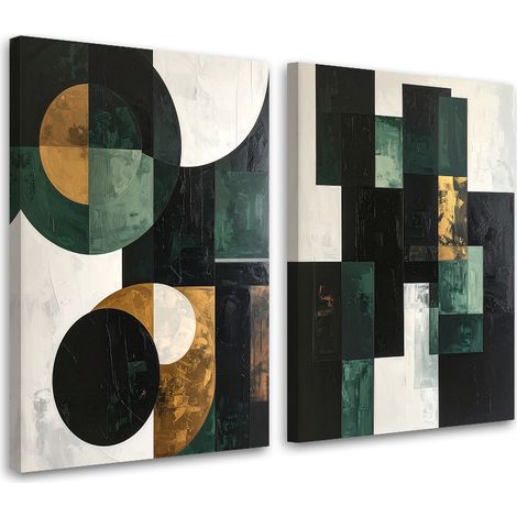 Tableaux sur toile lot  Abstraction géométrique vert or 2 x 20x30